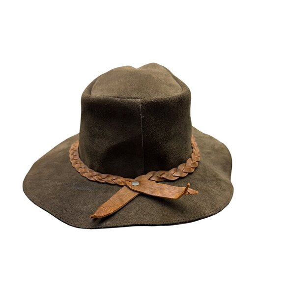 Suede Leather Handmade Australian Cowboy Western Hat Braided Band w/ Chin Strap - Picture 3 of 9